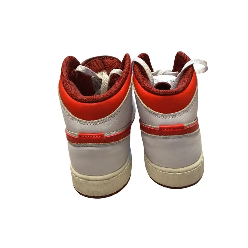 Nike Air Jordan 1 Mid GS White Red Leather High Top Sneakers Youth 7Y